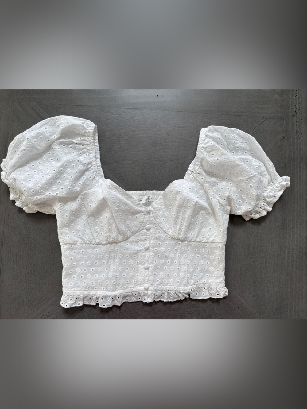 Altar'd State White Eyelet Puff Sleeve Crop Top